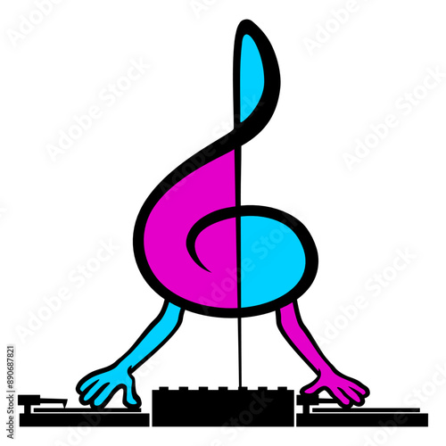 Vinyl Vintage Disco Club Bass Record Plate Player CD DJ Music Clef Note Colorful French Violin Treble Musical Instrument Sound Love Icon Symbol Design