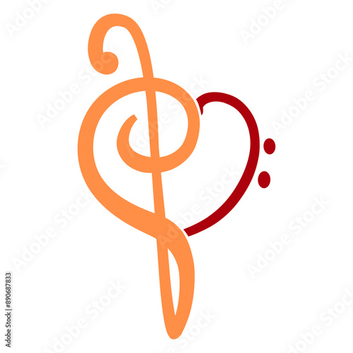 I Love Music Bass Clef Heart Note French Violin Treble Musical Instrument Sound Love Icon Symbol Design