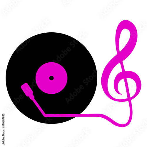 Vinyl Vintage Disco Club Bass Record Plate Player CD DJ Music Clef Note Colorful French Violin Treble Musical Instrument Sound Love Icon Symbol Design