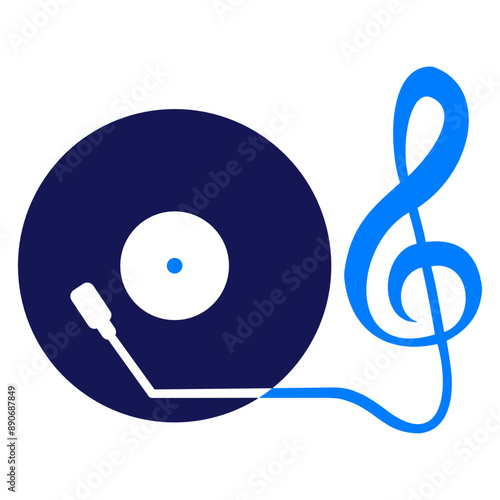 Vinyl Vintage Disco Club Bass Record Plate Player CD DJ Music Clef Note Colorful French Violin Treble Musical Instrument Sound Love Icon Symbol Design