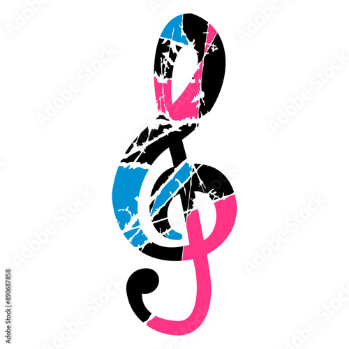 Music Bass Clef Note Grunge Vintage Used Look Retro French Violin Treble Musical Instrument Sound Love Icon Symbol Design