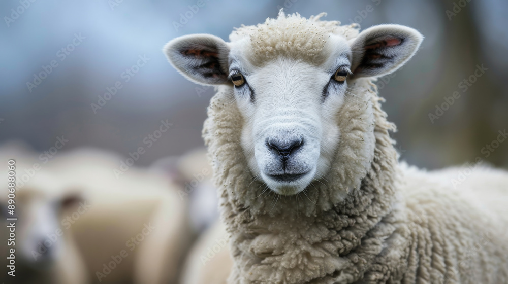 A single fluffy sheep in a field, exuding calmness and pastoral simplicity with clear focus. A single fluffy sheep in a field, exuding calmness and pastoral simplicity with clear focus.
