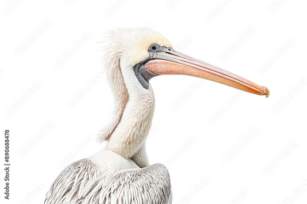 Fototapeta premium Close-up of a pelican's head and beak isolated on white