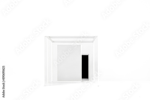 Minimalist White Cube with Black Doorway