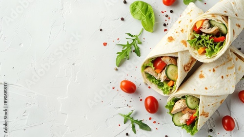 Mini Chicken Wraps: Mini chicken wraps with fresh veggies.