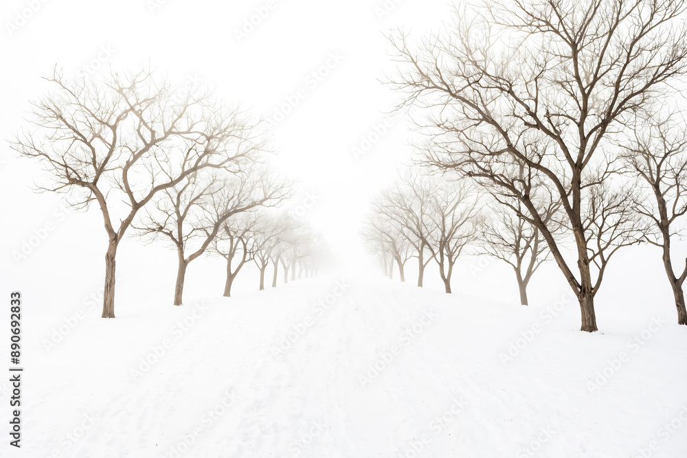 Bare Trees in a Foggy Winter Landscape Bare Trees in a Foggy Winter Landscape