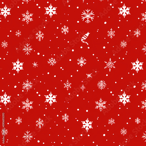 Flat Style Christmas Snowflake Pattern | Red Background Vector Illustration