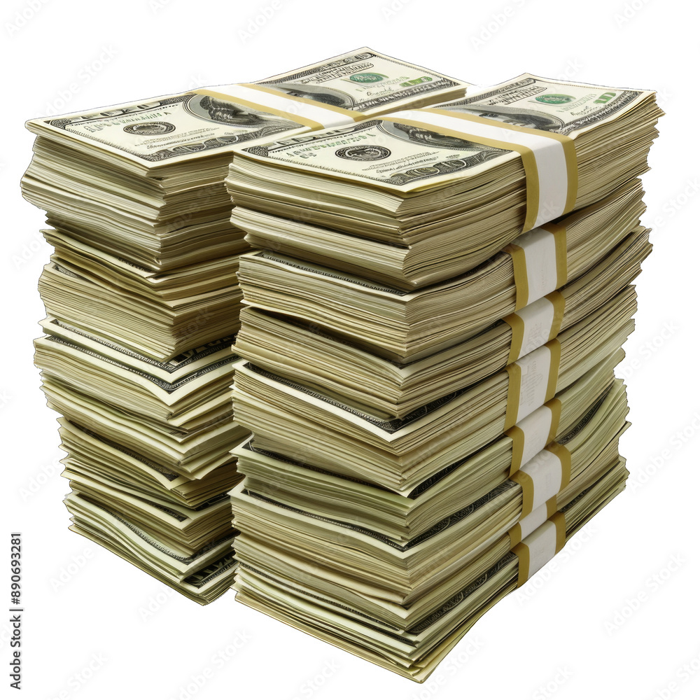 Detailed shot of stacks of US dollars bundle on transparent background or PNG file. Detailed shot of stacks of US dollars bundle on transparent background or PNG file.