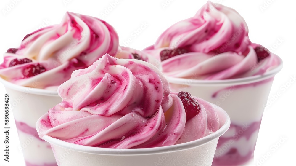 Yogurt and Berry Swirls: Swirls of yogurt and berry puree in a clear cup. Yogurt and Berry Swirls: Swirls of yogurt and berry puree in a clear cup.