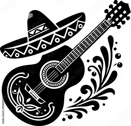 Guitar black Solid silhouette in the Mexican style 

