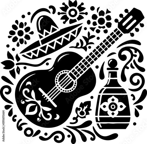 Guitar black Solid silhouette in the Mexican style 

