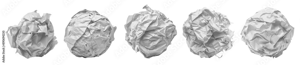 Collection set of white crumpled crushed scrunched paper ball on transparent background cutout, PNG file. Many different design. Mockup template artwork graphic Collection set of white crumpled crushed scrunched paper ball on transparent background cutout, PNG file. Many different design. Mockup template artwork graphic