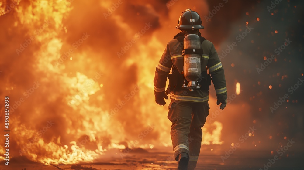 Fototapeta premium In to the fire, a Firefighter searches for possible survivors