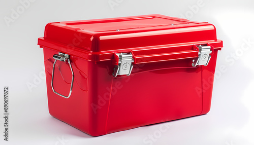 Red Plastic Cool Box | Raw Style | Isolated on White Background 