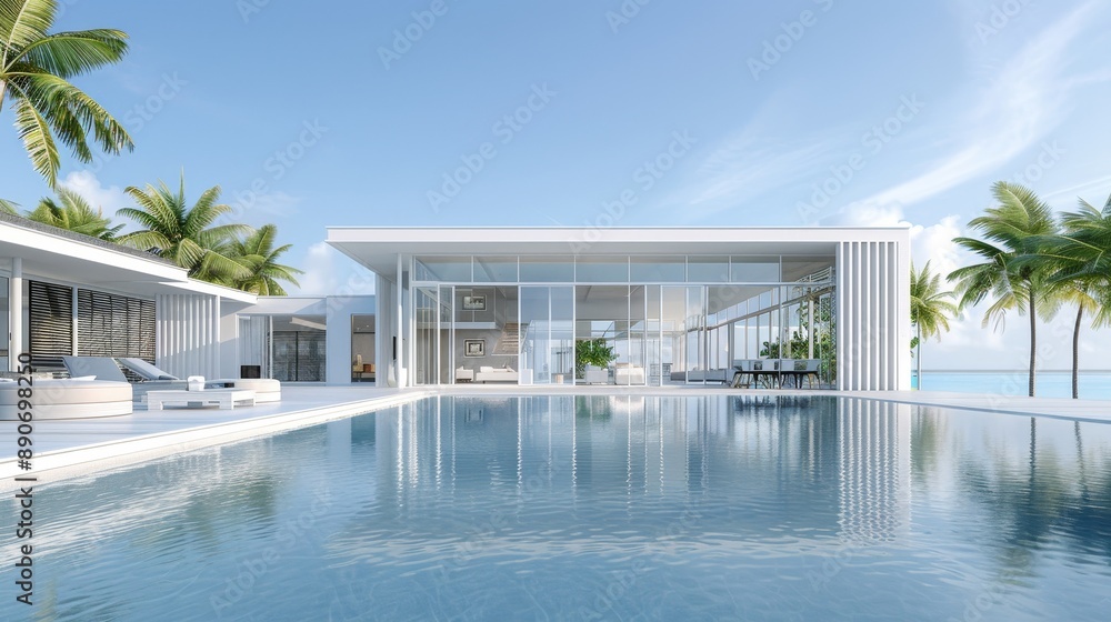 Fototapeta premium A large white house with a pool and a balcony