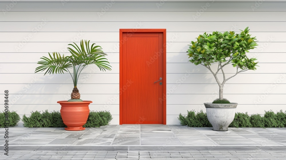 Two doors with one blue and one orange Two doors with one blue and one orange