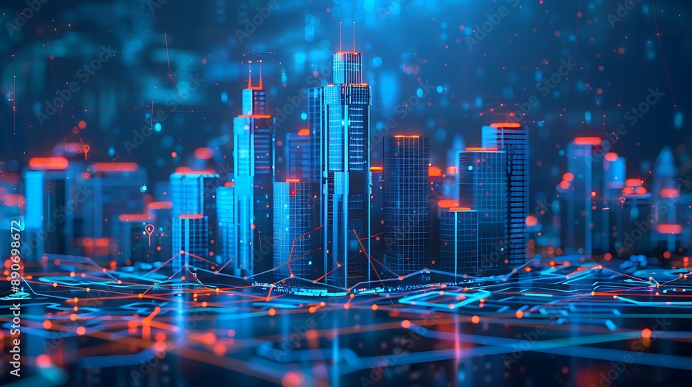 Abstract Modern City Model Background with Wireless Network and Digital Connectivity Elements in a Futuristic Urban Environment Abstract Modern City Model Background with Wireless Network and Digital Connectivity Elements in a Futuristic Urban Environment