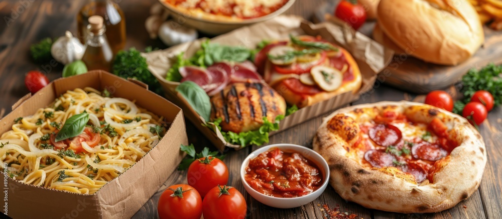 Italian Food Feast: A Table Set with Pizza, Pasta, and More Italian Food Feast: A Table Set with Pizza, Pasta, and More