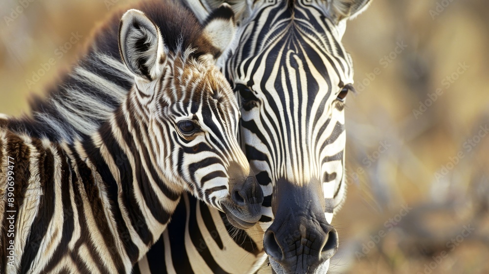 Close-up of a baby zebra with its mother. Close-up of a baby zebra with its mother.