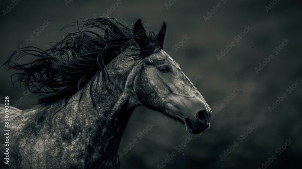 Close-up of a wild horse running free. Close-up of a wild horse running free.