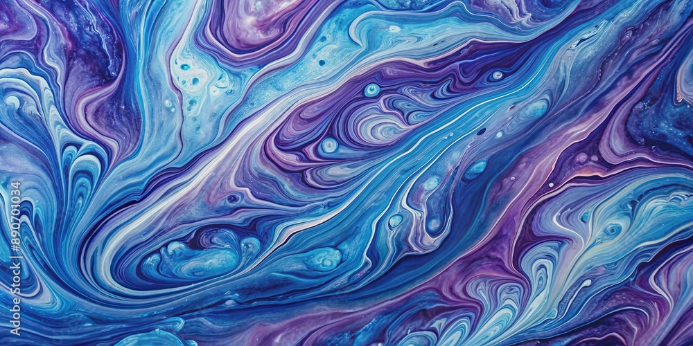 Obraz premium Abstract Fluid Art - Blue and Purple Swirls, Liquid Acrylic Painting, Marbling Effect, Color Swirls, Liquid Art, Acrylic Painting, Abstract Art