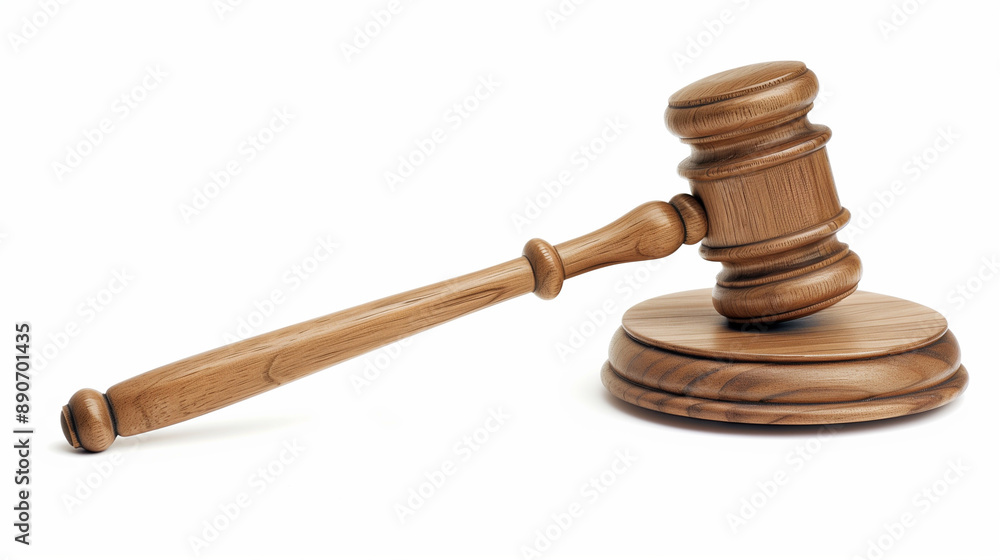 Wooden judge's gavel and sound block on white background. Legal system symbol, courtroom auction hammer, and justice concept. Wooden judge's gavel and sound block on white background. Legal system symbol, courtroom auction hammer, and justice concept.