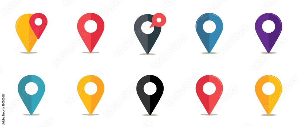 Set of location icons, place marker on the map. Location pointer icon symbol in flat style. Navigation vector signs. Set of location icons, place marker on the map. Location pointer icon symbol in flat style. Navigation vector signs.