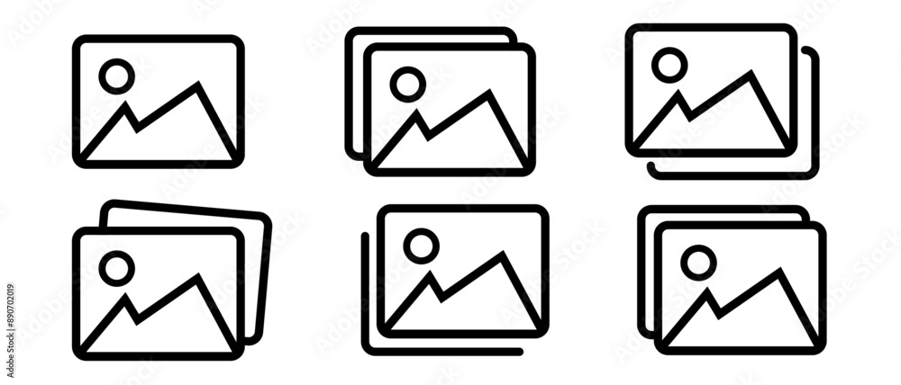 Email sign. Vector set of gallery icons, photo album or image symbol. Thin outline photo gallery icons for web and mobile apps. Email sign. Vector set of gallery icons, photo album or image symbol. Thin outline photo gallery icons for web and mobile apps.
