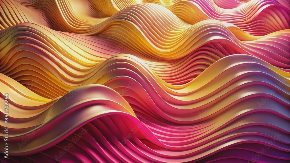Abstract Wavy Curves - 3D Rendered Pink and Yellow Gradient, abstract, gradient, wave, curve, 3D Abstract Wavy Curves - 3D Rendered Pink and Yellow Gradient, abstract, gradient, wave, curve, 3D