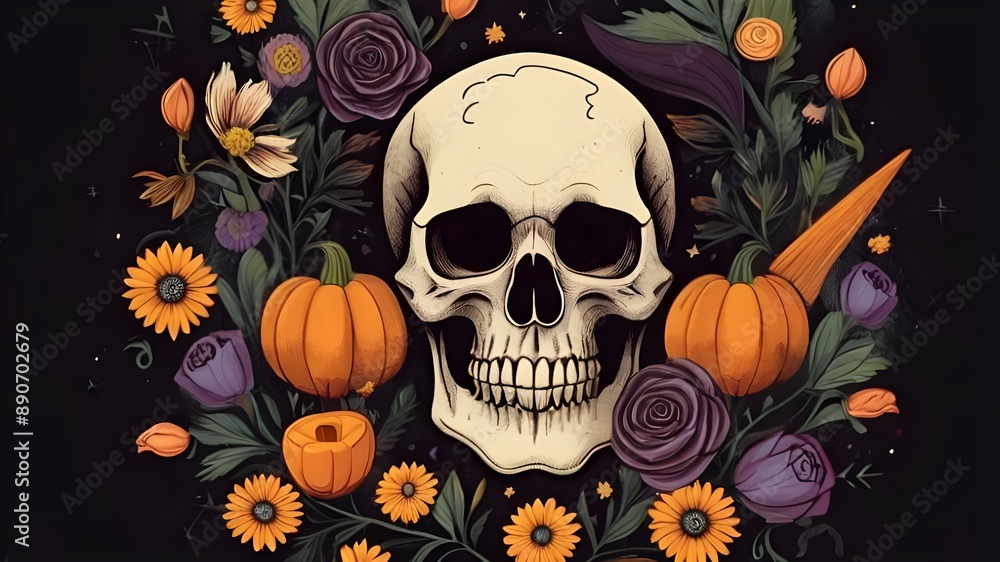 Day of the Dead. Skull and flowers.Hlloween. Day of the Dead. Skull and flowers.Hlloween.