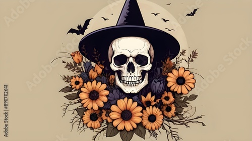 Day of the Dead. Skull and flowers.Hlloween. photo