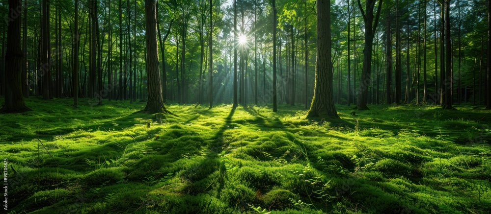 Obraz premium Sunlight Filtering Through a Lush Forest