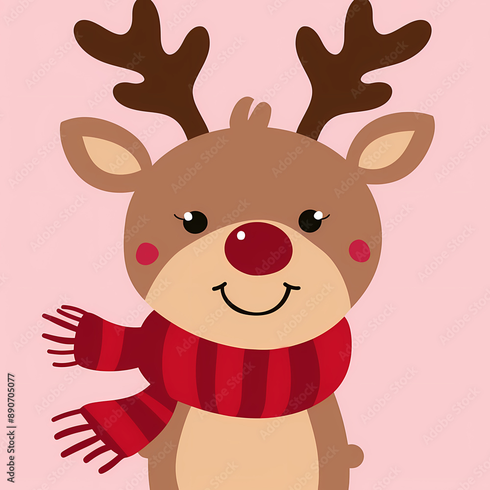 Rudolph the Red-Nosed Reindeer in Minimalist Style: Sleek and Festive Cartoon Rudolph the Red-Nosed Reindeer in Minimalist Style: Sleek and Festive Cartoon