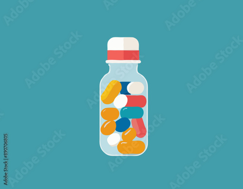Pill bottle with various pills and capsules