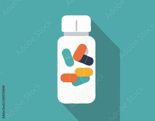 Pill bottle with various pills and capsules