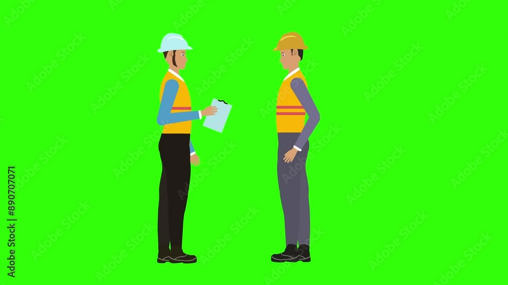 Cartoon man engineers character making construction plans green screen Cartoon man engineers character making construction plans green screen