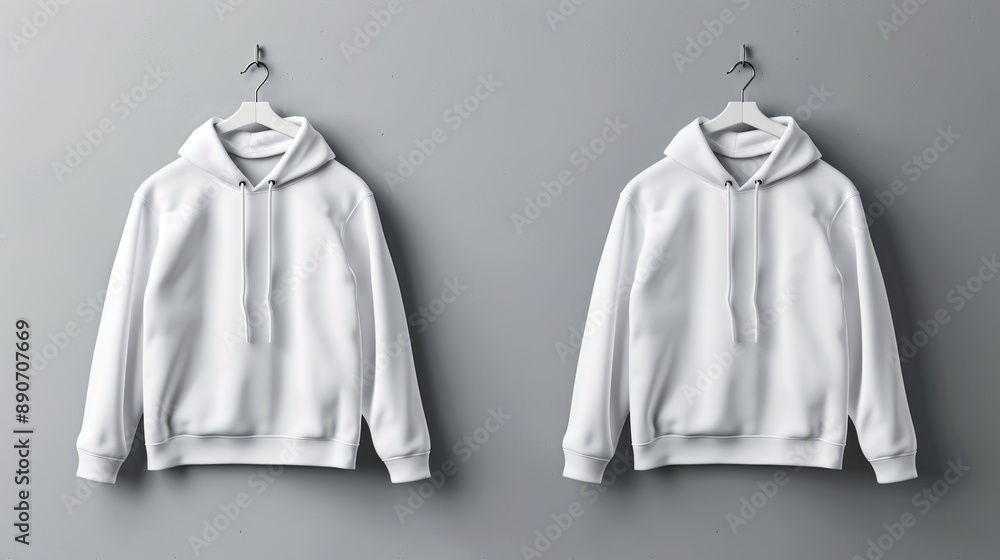 A white hoodie is displayed on a grey background A white hoodie is displayed on a grey background