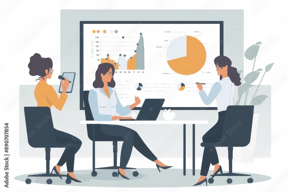 Professional woman presenting a proposal to company executives for a career advancement theme Professional woman presenting a proposal to company executives for a career advancement theme