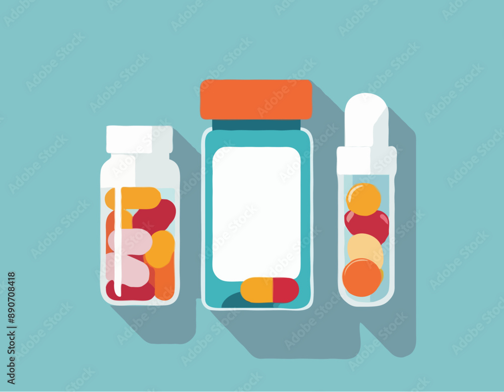 Pill bottle with various pills and capsules Pill bottle with various pills and capsules