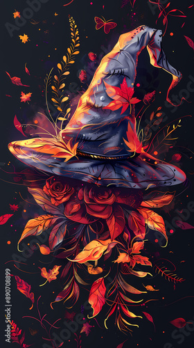 Witch Hat Design with Black Backdrop: Trendy Pattern for Halloween