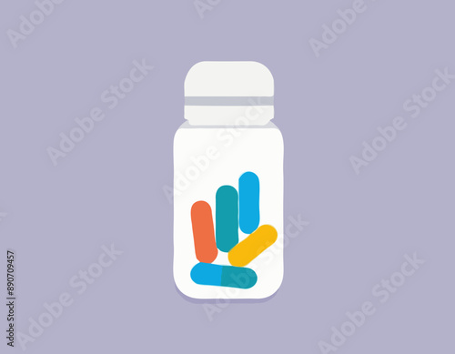 Pill bottle with various pills and capsules