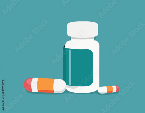 Pill bottle with various pills and capsules