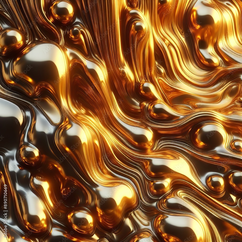 Abstract fluid metallic waves in gold and silver with a modern, elegant, and reflective texture Abstract fluid metallic waves in gold and silver with a modern, elegant, and reflective texture