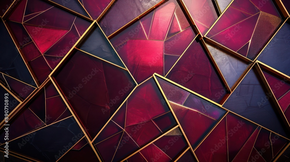 Elegant geometric prisms in rich crimson and deep burgundy, with subtle gold outlines adding depth and dimension Elegant geometric prisms in rich crimson and deep burgundy, with subtle gold outlines adding depth and dimension