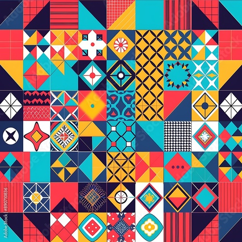 A colorful geometric pattern with bold motifs