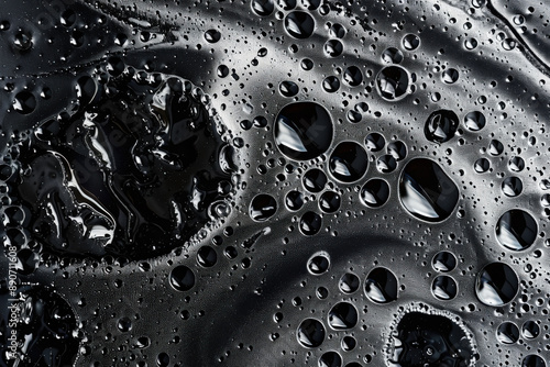 Abstract Oil Droplets on Black Surface at Night