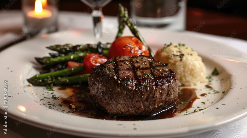 A beautifully plated gourmet steak with sides A beautifully plated gourmet steak with sides