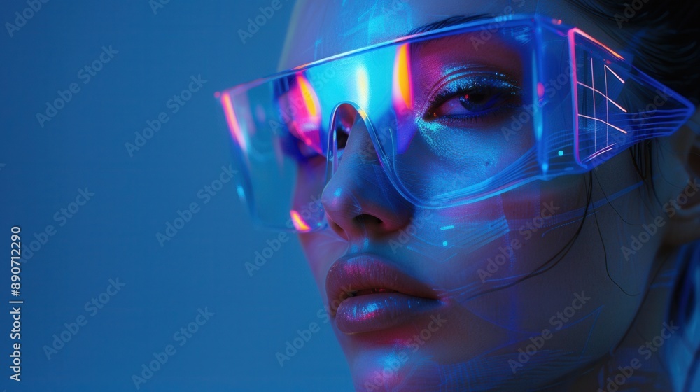 Futuristic cyberpunk style illuminating hologram of a female Futuristic cyberpunk style illuminating hologram of a female