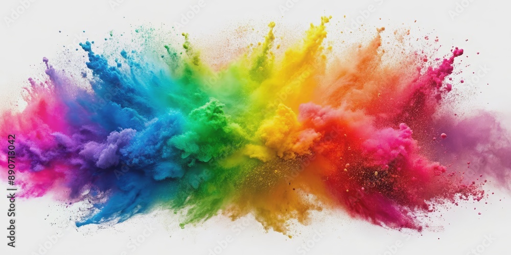Rainbow Explosion of Color, White Background, Powder, Abstract, Art Rainbow Explosion of Color, White Background, Powder, Abstract, Art