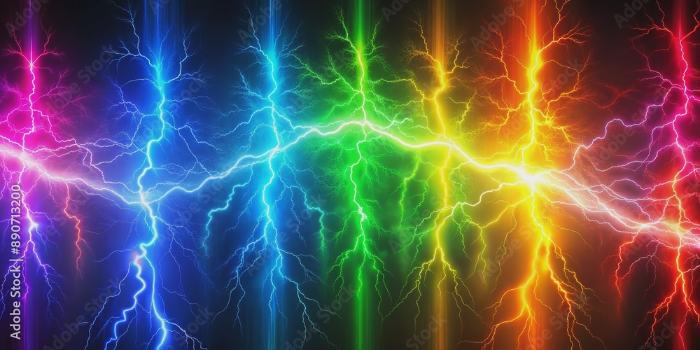 Rainbow Lightning Strikes, digital art, neon, abstract, lighting, electricity, power Rainbow Lightning Strikes, digital art, neon, abstract, lighting, electricity, power
